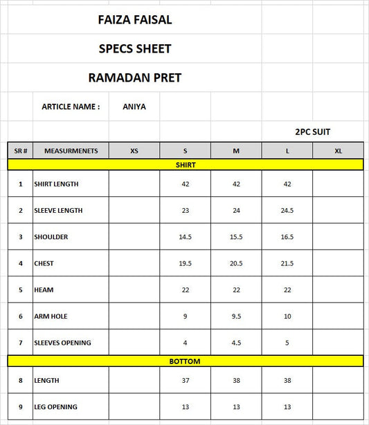 FAIZA FAISAL ANIYA 2 PCS STITCHED